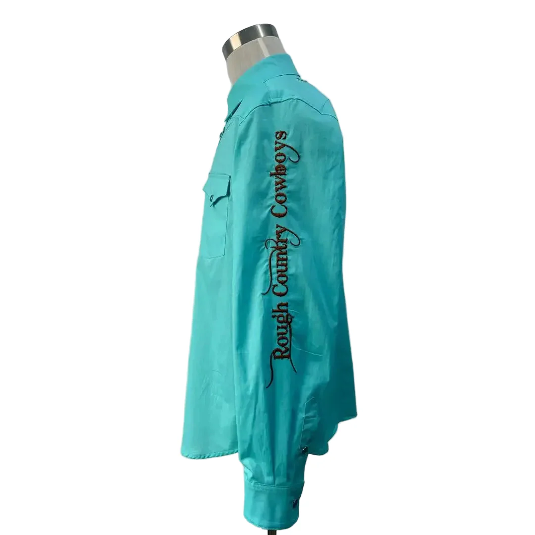 Rough Country Cowboys Men's Pear Snap Long Sleeve Western Shirt - Teal - Image 2