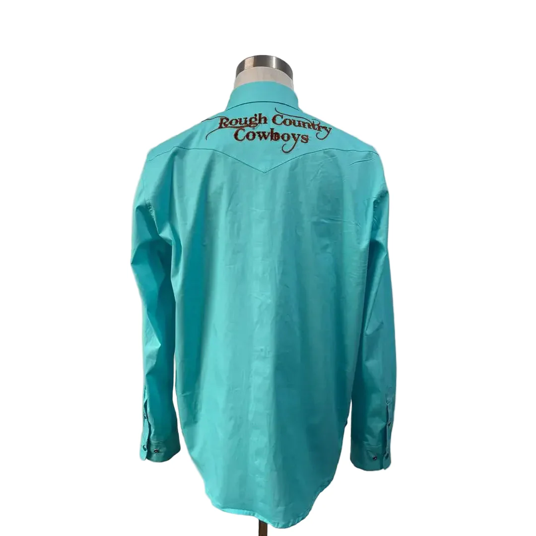 Rough Country Cowboys Men's Pear Snap Long Sleeve Western Shirt - Teal - Image 3