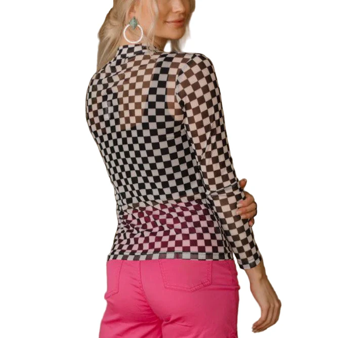 Round the Track Women's Long Sleeve Mesh Top- Black/White - Image 4
