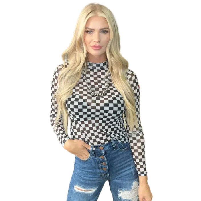 Round the Track Women's Long Sleeve Mesh Top- Black/White - Image 6