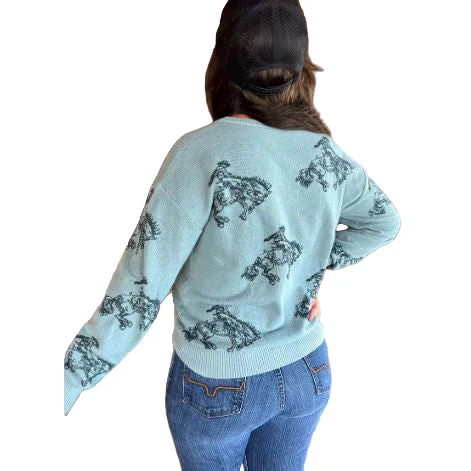Rowdy Crowd Women's Long Sleeve Saddle Up Sweater-Dusty Blue - Image 2