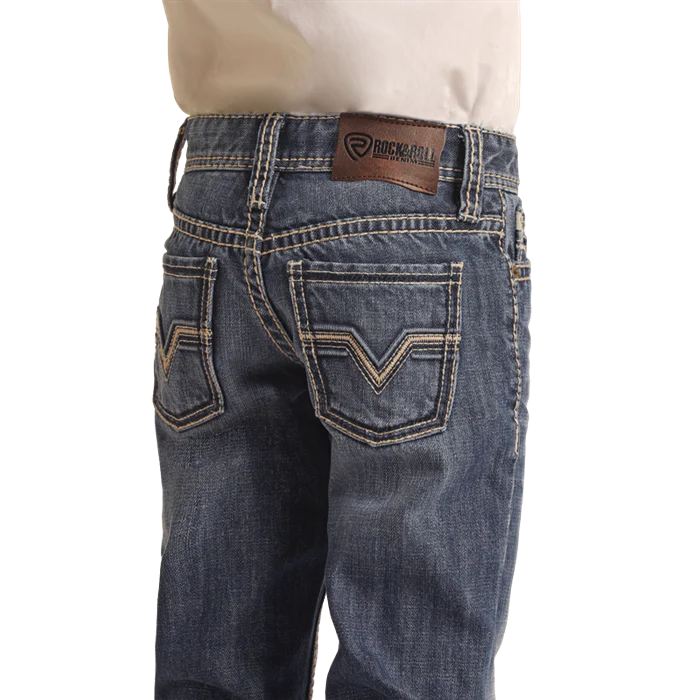 Rock & Roll Boys Two Tone Rope Stitch V Med Vintage Jeans - Image 4