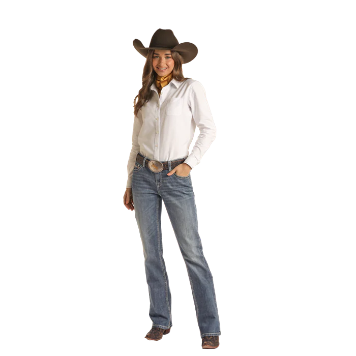 **Rock & Women's Ivory/Khaki Embroidery Riding Jeans - Medium Vintage - Image 3