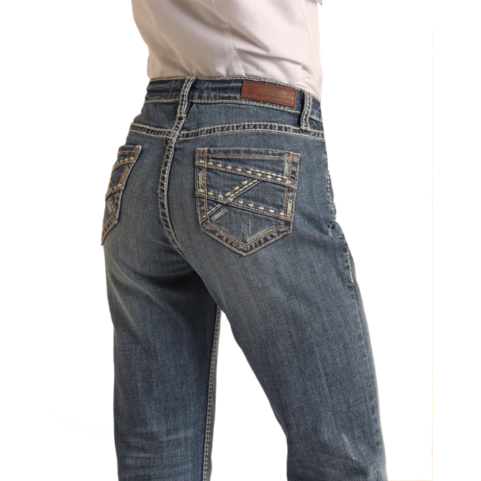 **Rock & Women's Ivory/Khaki Embroidery Riding Jeans - Medium Vintage - Image 4
