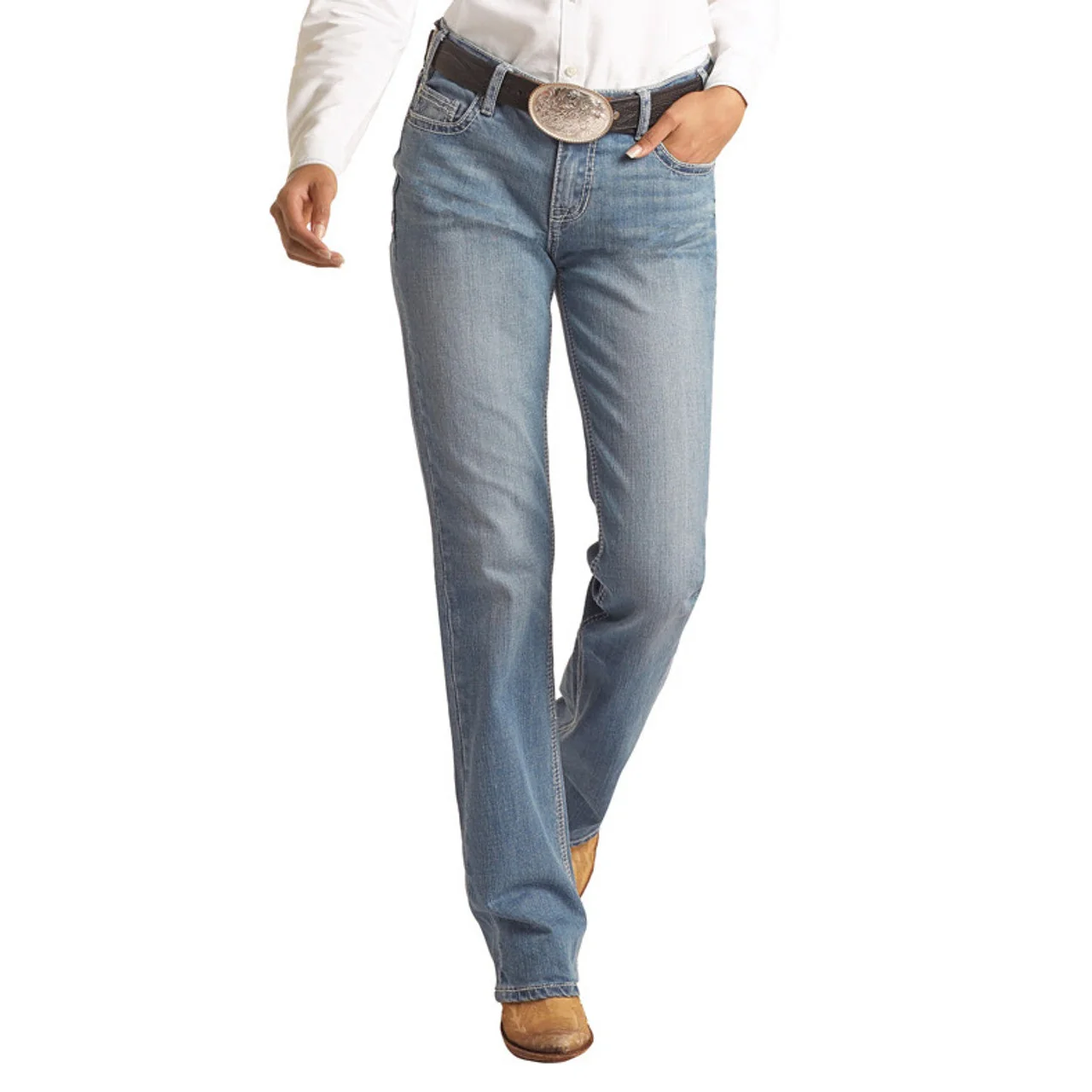 **Rock & Roll Mid Rise Stretch Light Wash Bootcut Riding Jeans - Image 2