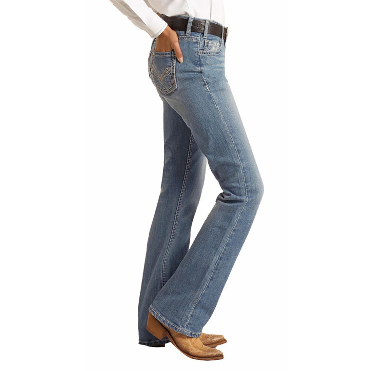 **Rock & Roll Mid Rise Stretch Light Wash Bootcut Riding Jeans - Image 3