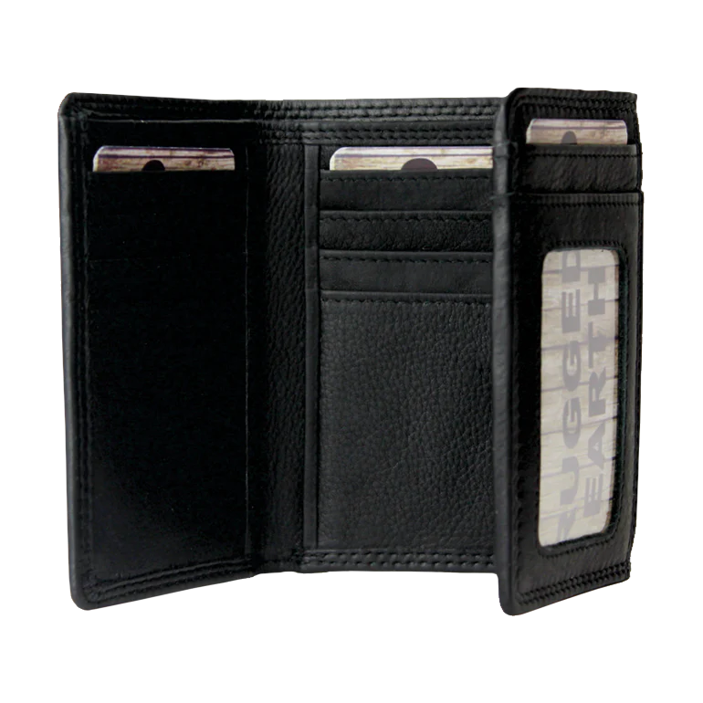 Rugged Earth Leather Trifold Wallet - Black