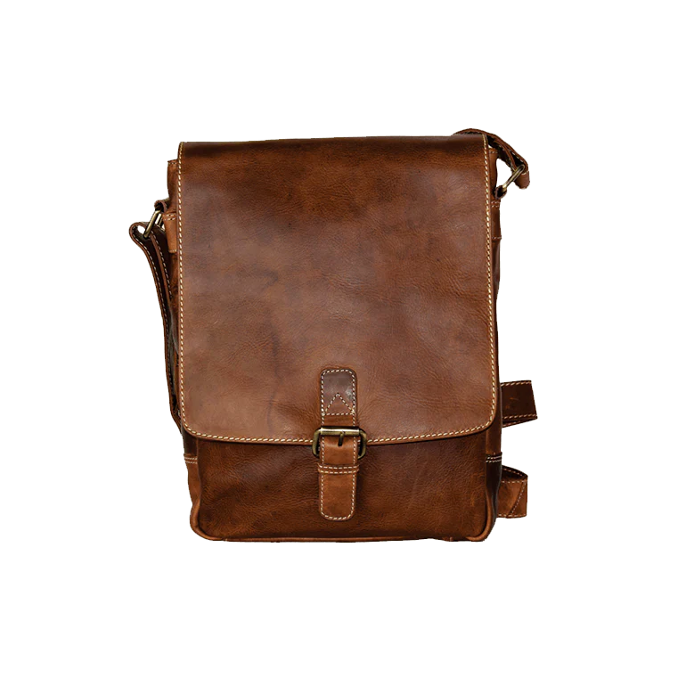 Rugged Earth Leather Upright Messenger Style Bag w/Flap & Buckle