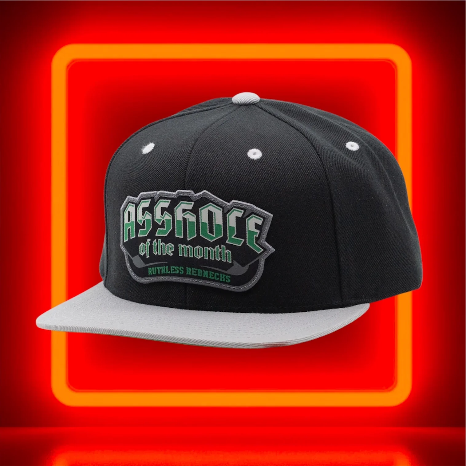 Ruthless Rednecks Top Shelf Asshole Of The Month Flat Brim Patch Hat - Black/Grey