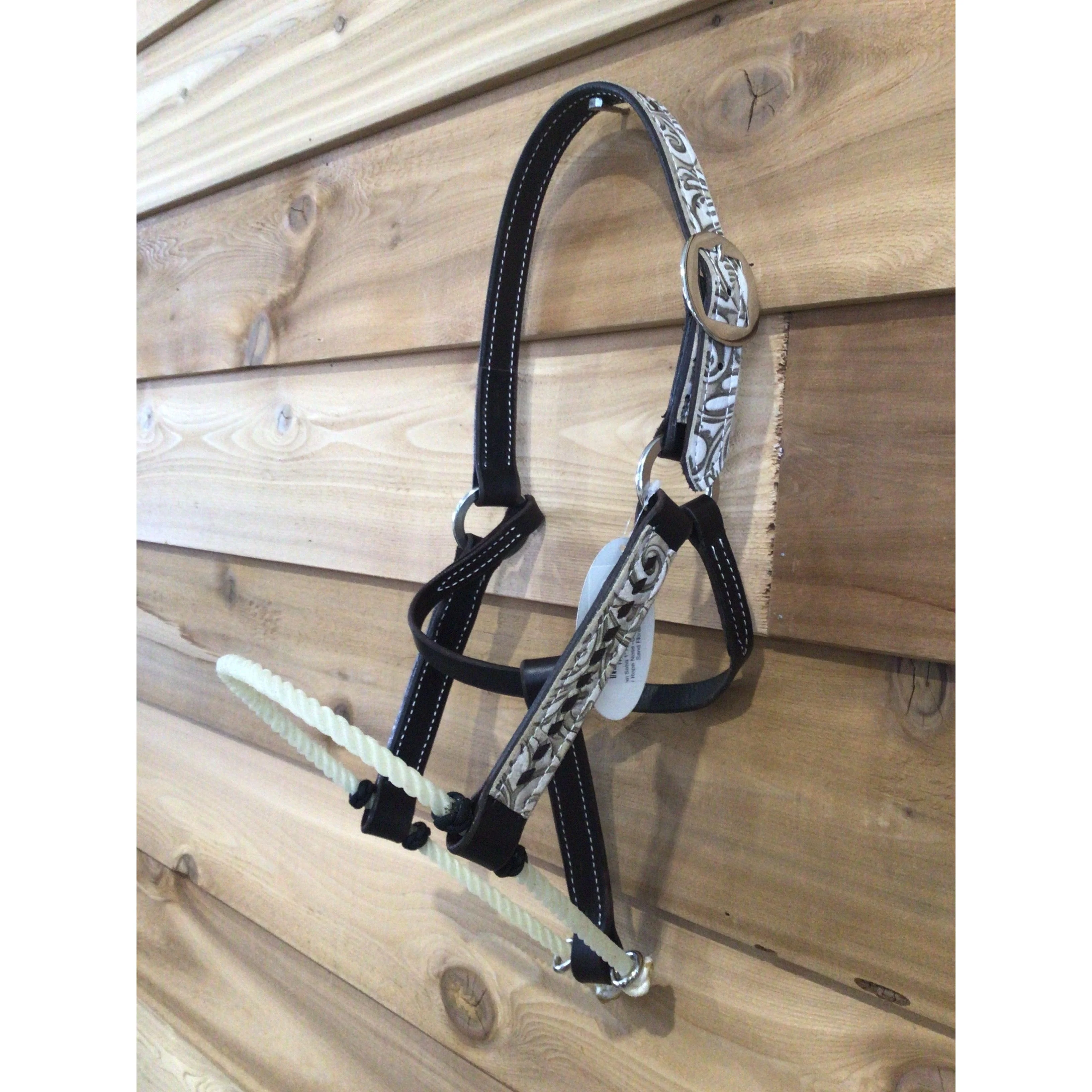 San Saba 1" Harness Leather Halter w/ Rope Nose -Gator & Buckstitch - Image 4