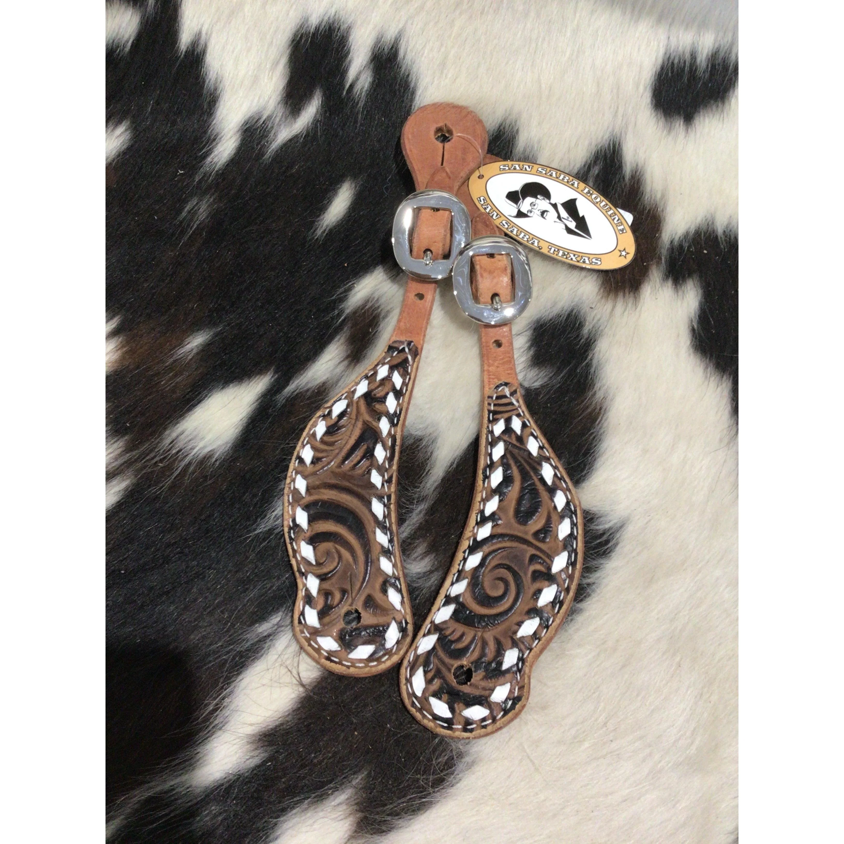 San Saba Shaped Spur Strap w/Floral Print & Buckstitch - Image 2
