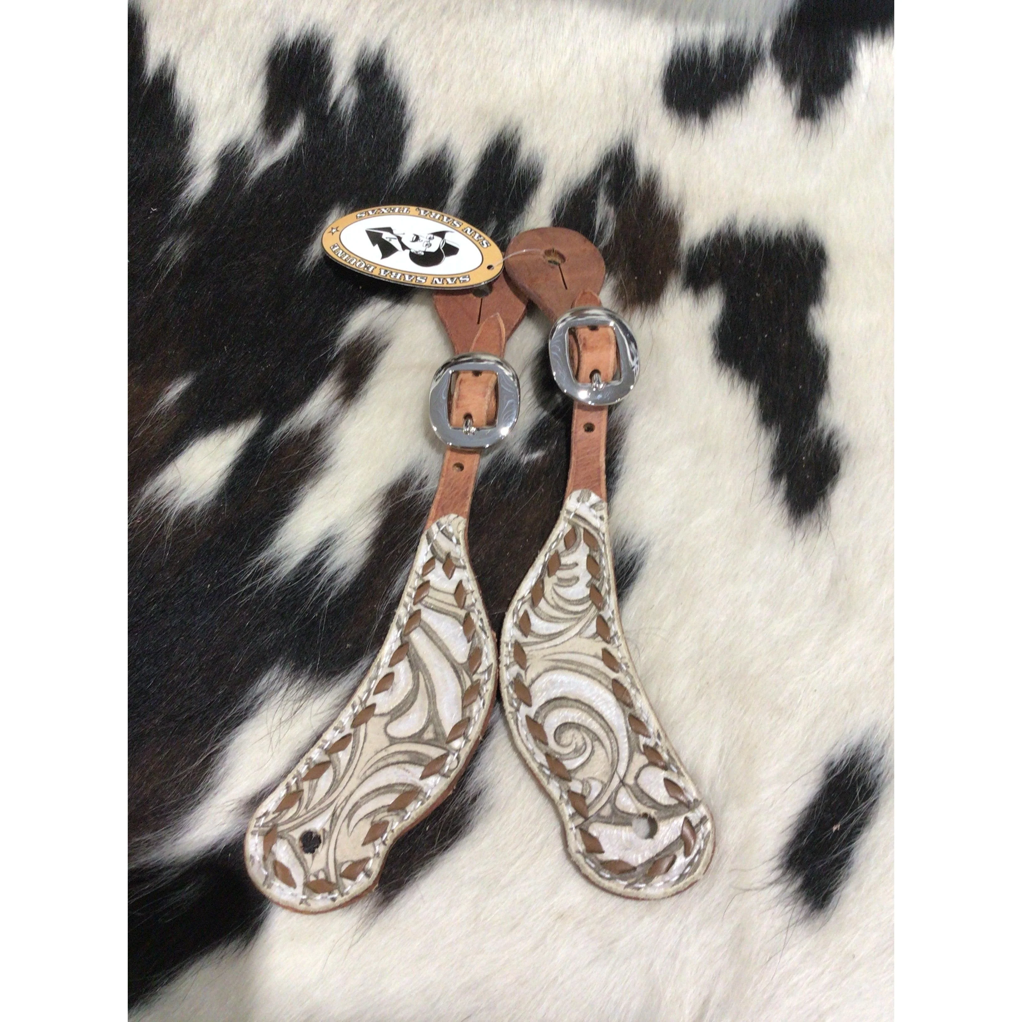 San Saba Shaped Spur Strap W/ Floral Print & Buckstitch - Image 4