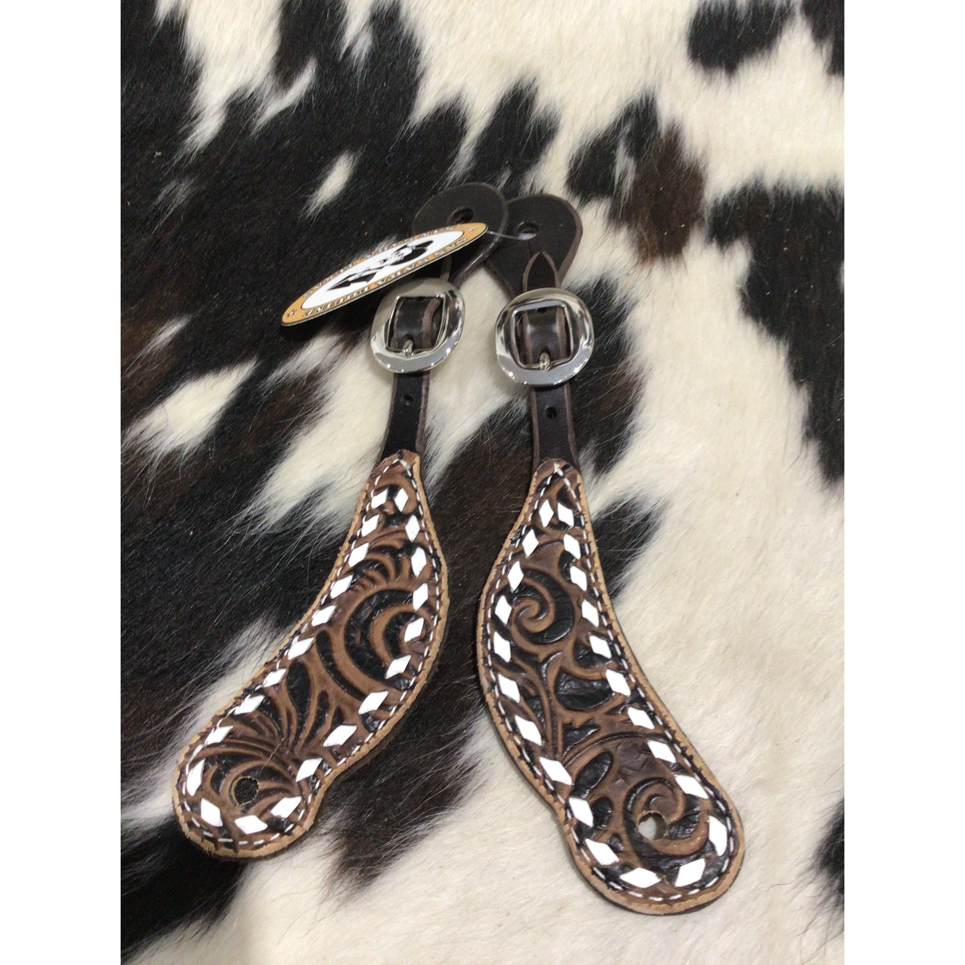 San Saba Shaped Spur Strap W/ Floral Print & Buckstitch - Image 5