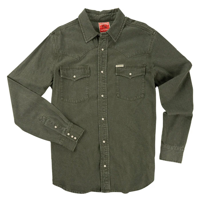 Sendero Men's The Wyatt Pearl Snap Long Sleeve Denim Shirt - Faded Olive