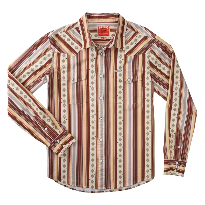 Sendero Men's The Wyatt Pearl Snap Long Sleeve Serape Shirt - Maroon/Clay