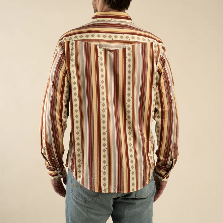 Sendero Men's The Wyatt Pearl Snap Long Sleeve Serape Shirt - Maroon/Clay - Image 3