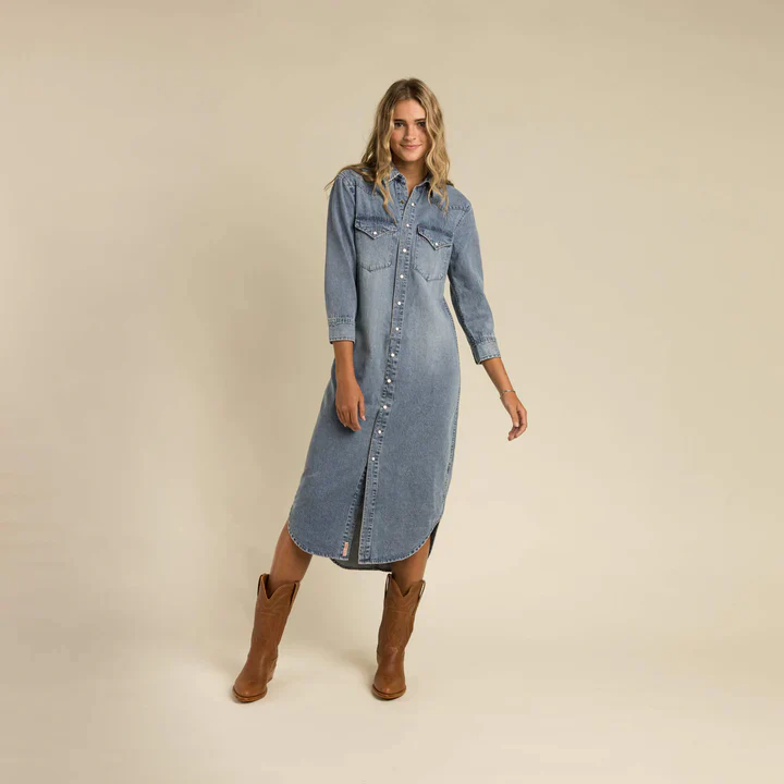 Sendero Women's The Annie Pearl Snap Shirt Dress - Classic Denim