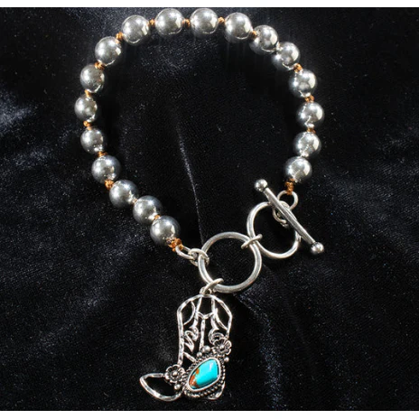 Silver Strike Cowboy Boot Bracelet- Turquoise