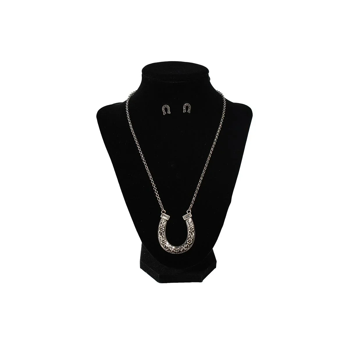 Silver Strike Floral Horseshoe Necklace & Earring Set -Silver