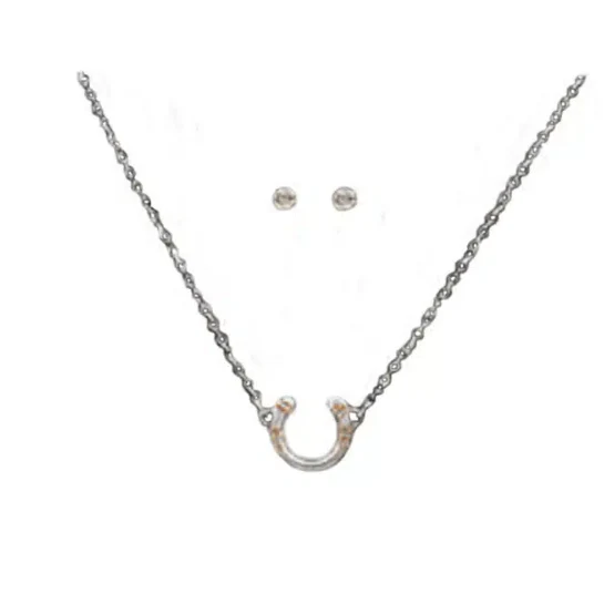 Silver Strike Horseshoe Crystal Necklace and Earring Set