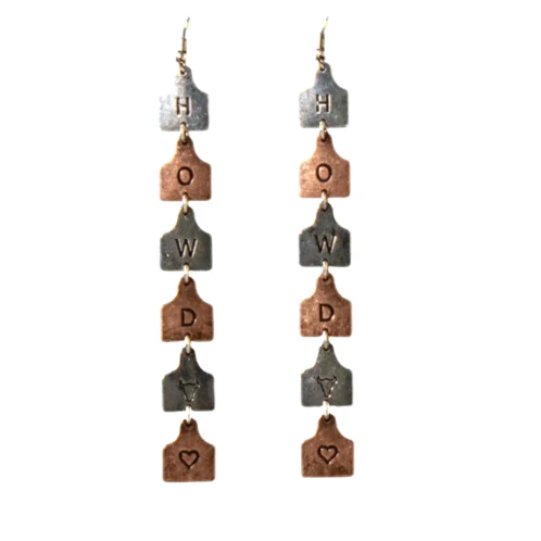 Silver Strike Howdy Linked Ear Tag Earrings- Multi