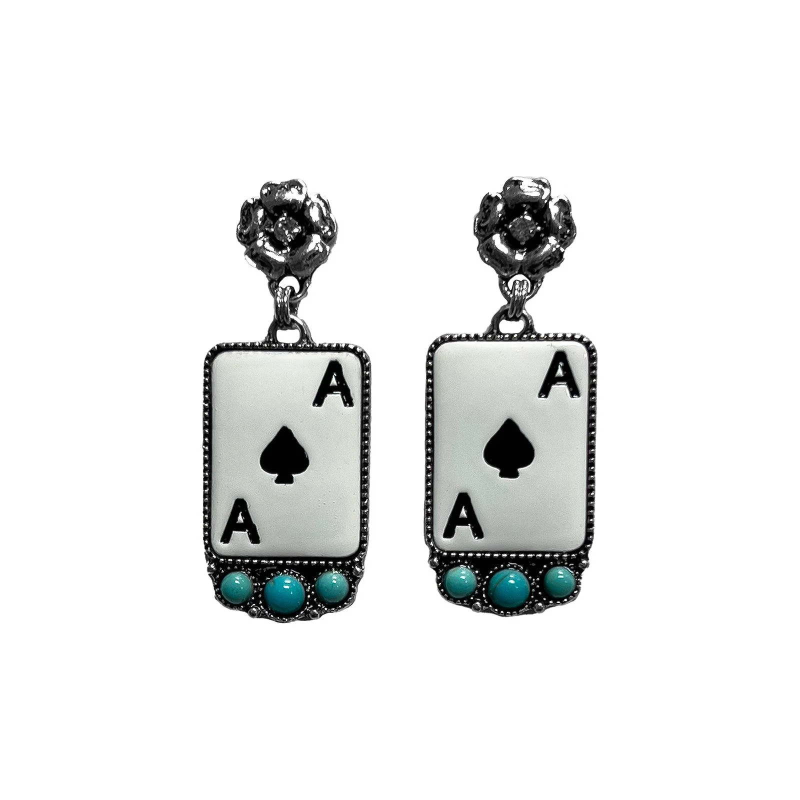 Silver Strike Women's Ace Card with Turquoise Stone- Black/White