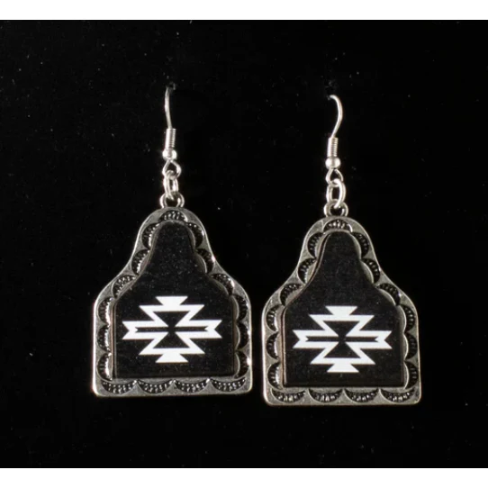 Silver Strike Women's Cow Tag Dangle Earrings- Black