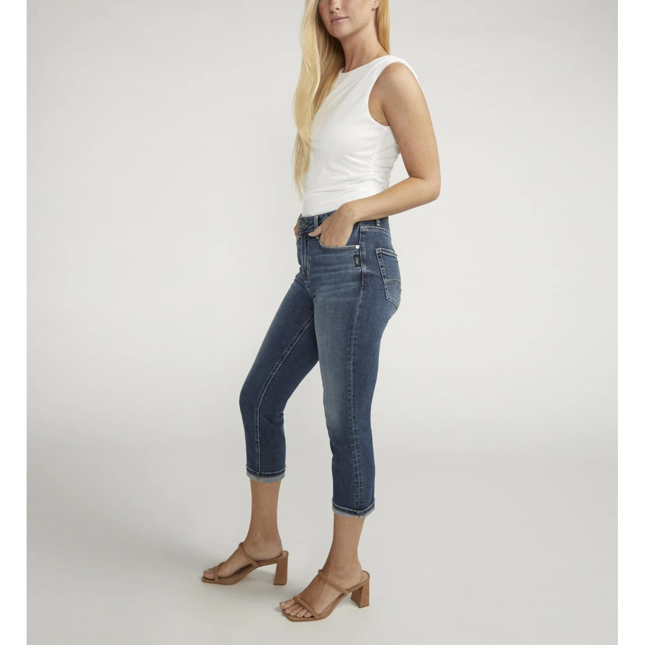 Silver Women's Avery High Rise Capris - Medium Indigo Wash - Image 3