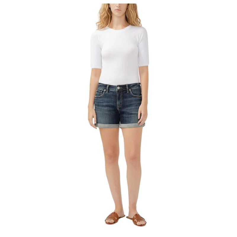 Silver Women's Elyse Mid Rise Luxe Stretch Shorts- Indigo