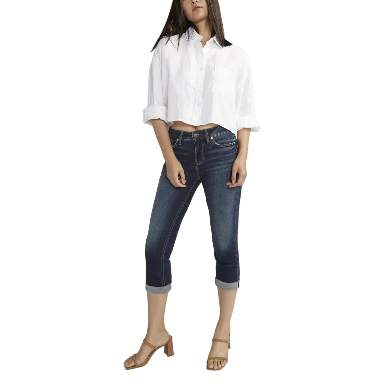 Silver Women's Suki Mid Rise Luxe Stretch Capris - Medium/Dark Wash