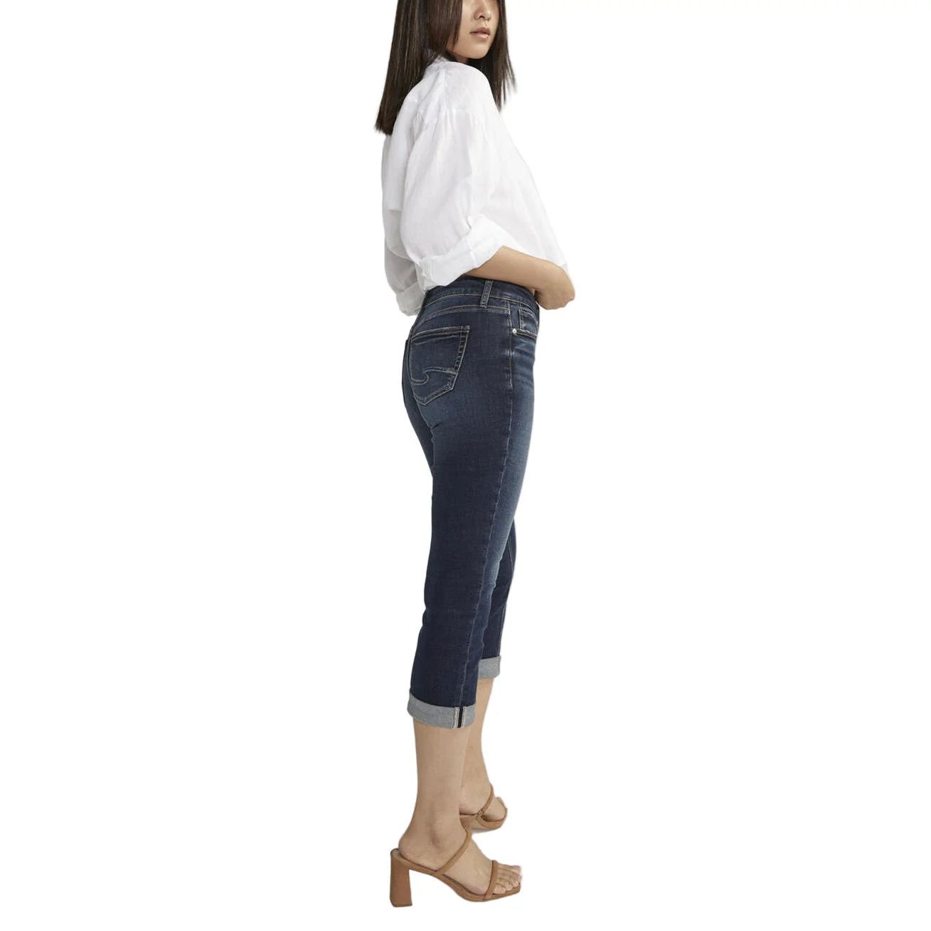 Silver Women's Suki Mid Rise Luxe Stretch Capris - Medium/Dark Wash - Image 3
