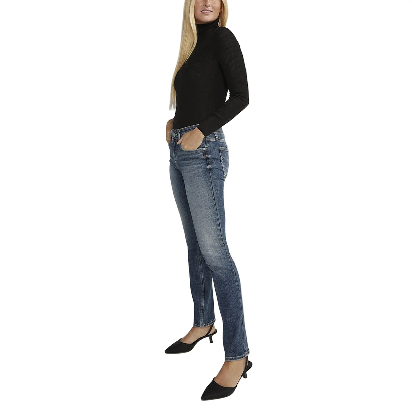 Silver Women's Suki Mid Rise Straight Leg Jeans - Indigo - Image 2