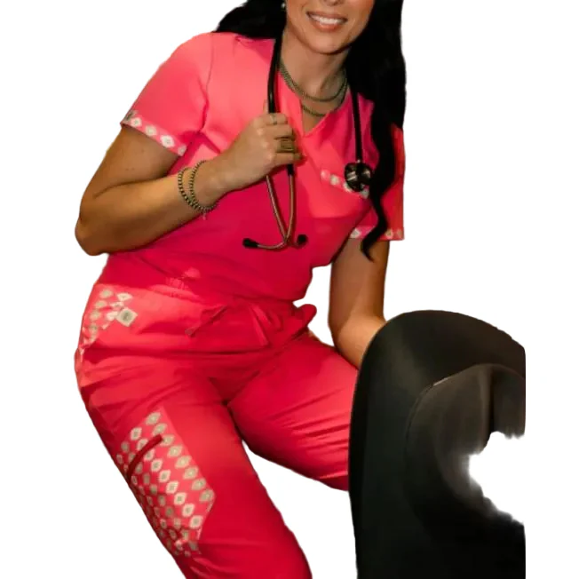Spurrin' Scrubs Aztec Jogger Pants - Hot Pink - Image 2