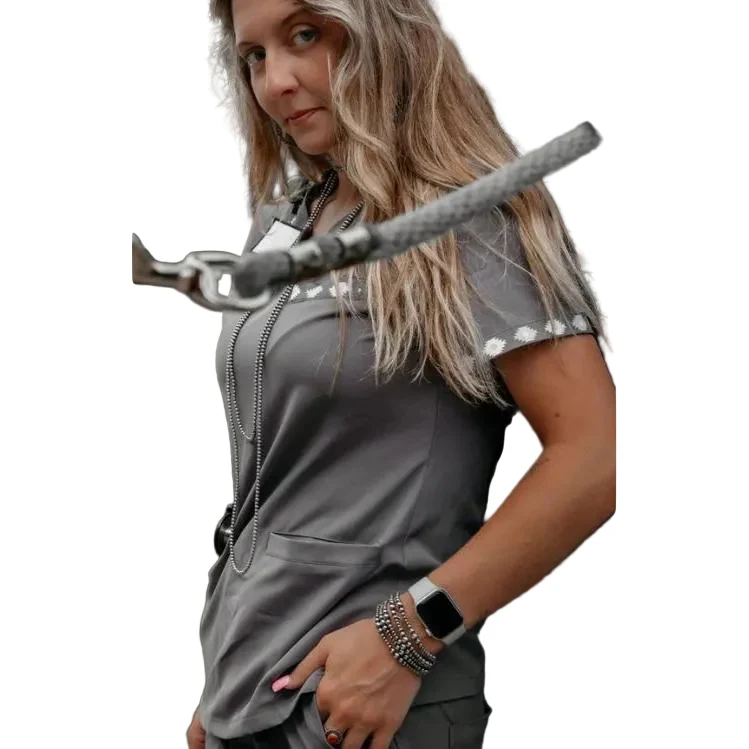 Spurrin' Scrubs Aztec Scrub Top- Grey