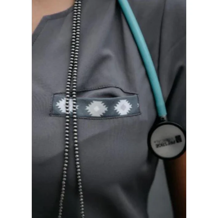 Spurrin' Scrubs Aztec Scrub Top- Grey - Image 2