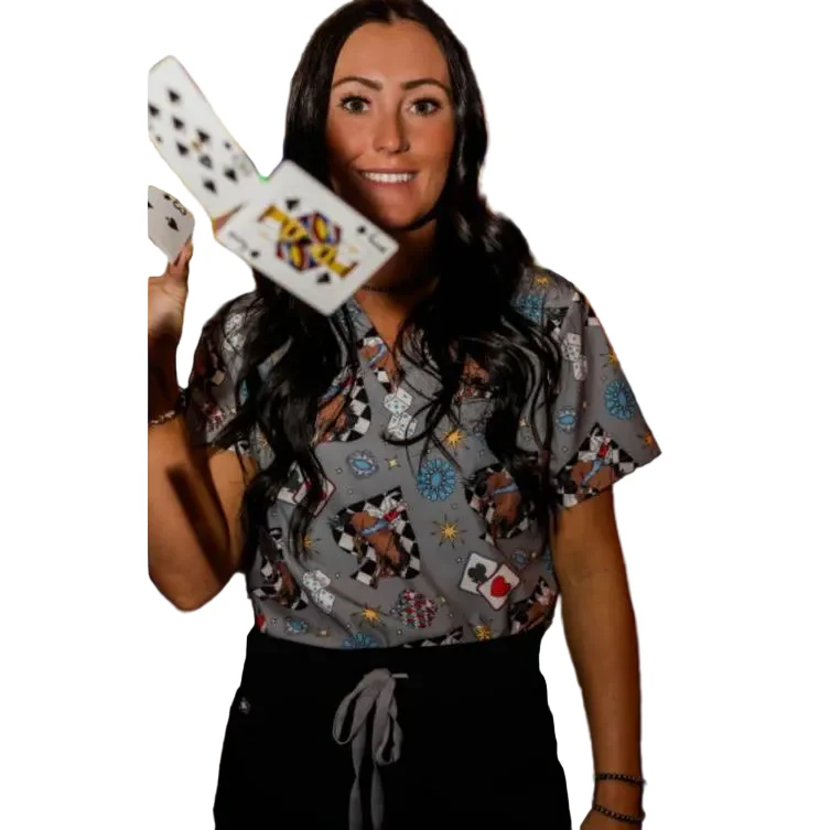 Spurrin' Scrubs Vegas Cowboy Scrub Top - Grey