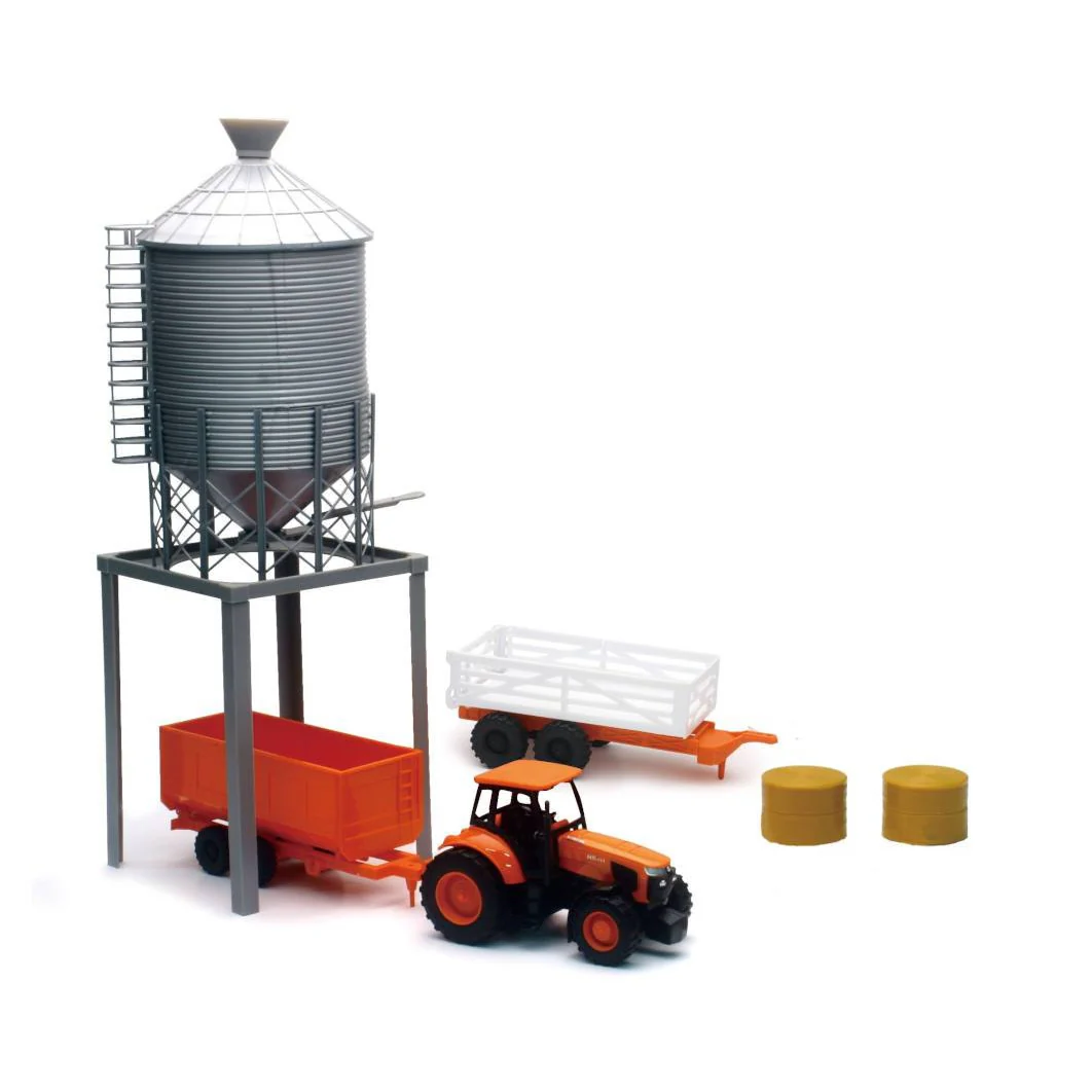 Kubota Farm Tractor and Grain Bin Tower Set