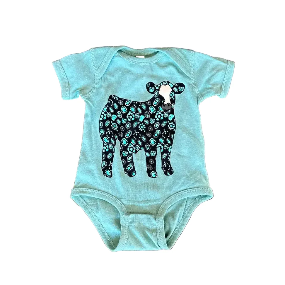 Sterling Kreek Concho Steer Baby Onsie - Light Blue