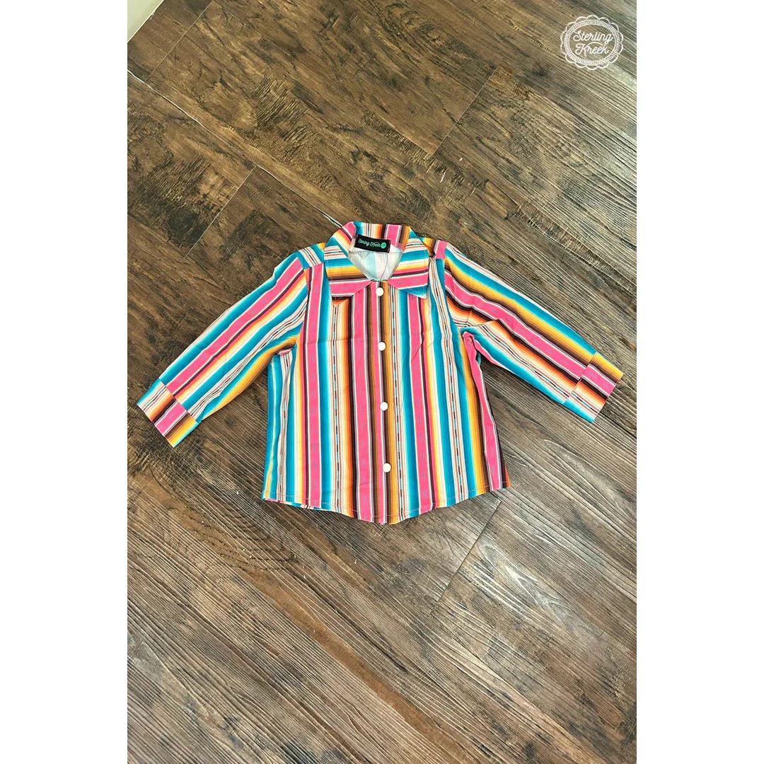 Sterling Kreek Girl's Feel The Sunset Long Sleeve Shirt - Pink & Turquoise - Image 3