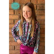 Sterling Kreek Girl's Southern Soul Long Sleeve Shirt - Turquoise & Black - Image 2