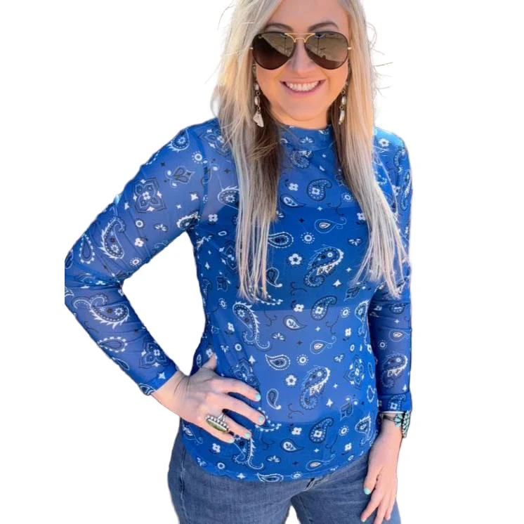 Sterling Kreek Women's Bandana Babe Mesh Long Sleeve Shirt- Multiple Colors - Image 2
