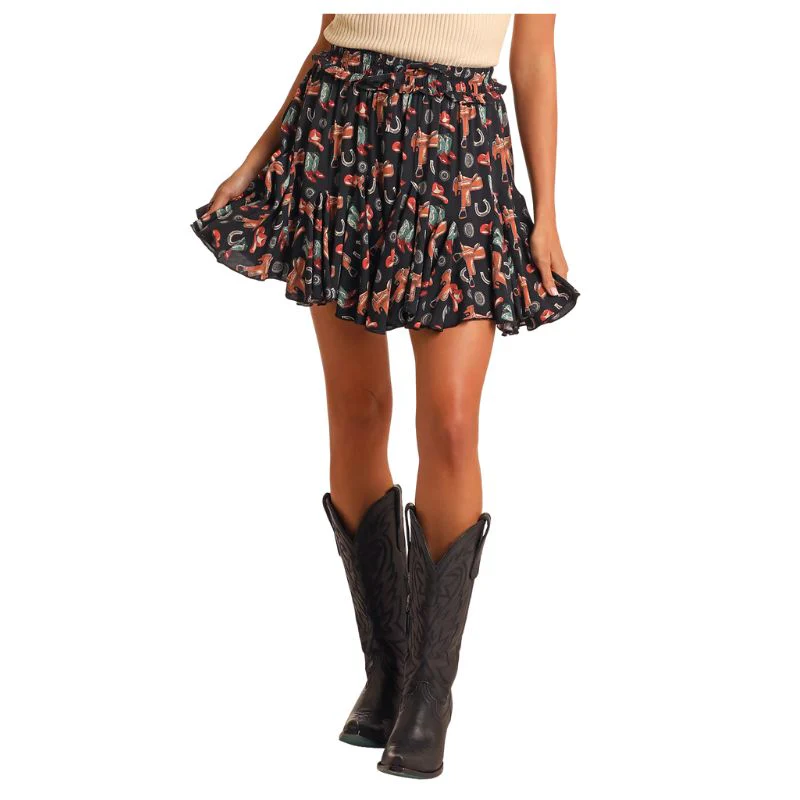 Rock & Roll Women's Conversational Godet Miniskirt- Black - Image 2
