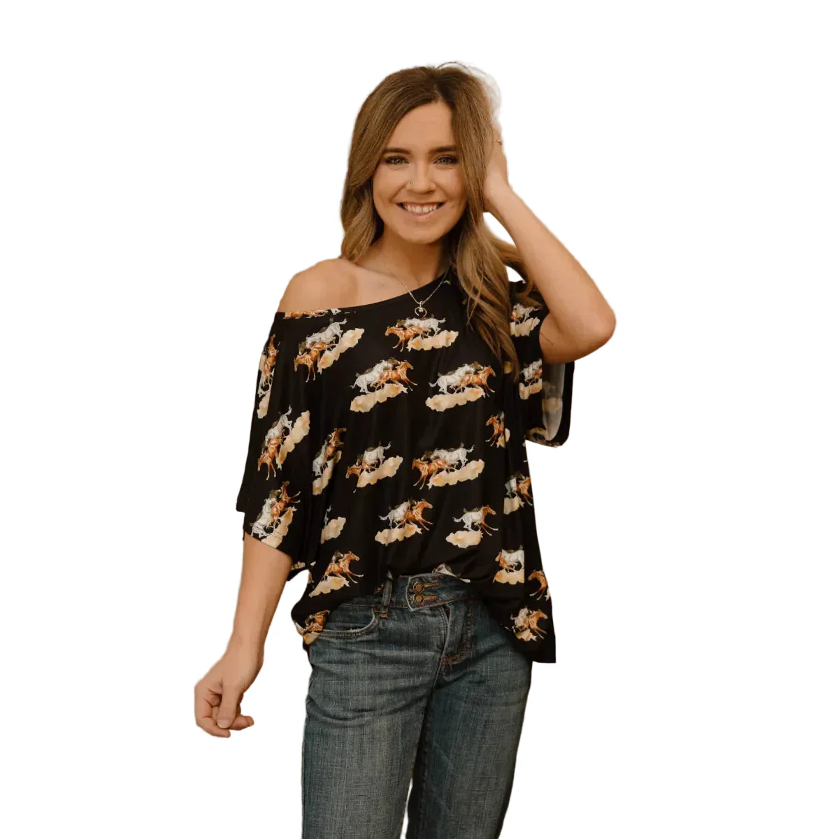 Sterling Kreek Women's Mid Sleeve Painted Mare Shirt - Black