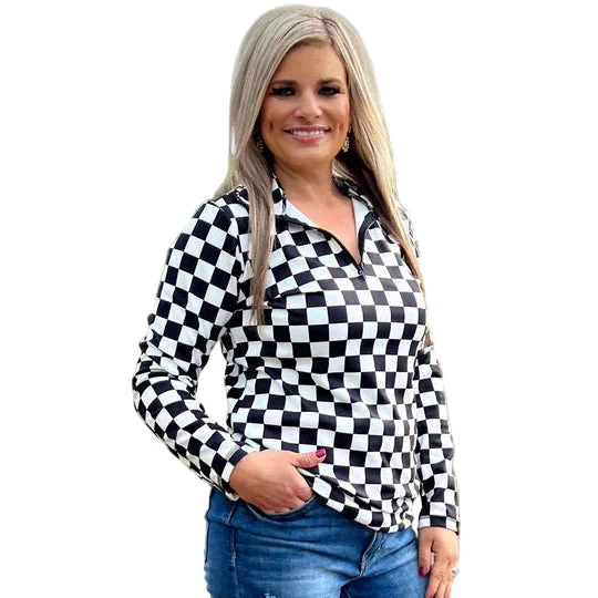 Sterling Kreek Women's Round The Track 1/2 Zip Pullover - Black & White