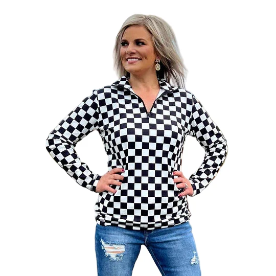 Sterling Kreek Women's Round The Track 1/2 Zip Pullover - Black & White - Image 2
