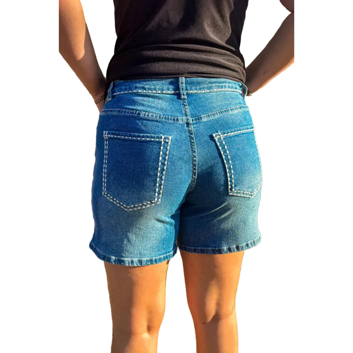 Sterling Kreek Women's Stitched Denim Long Shorts - Blue - Image 2