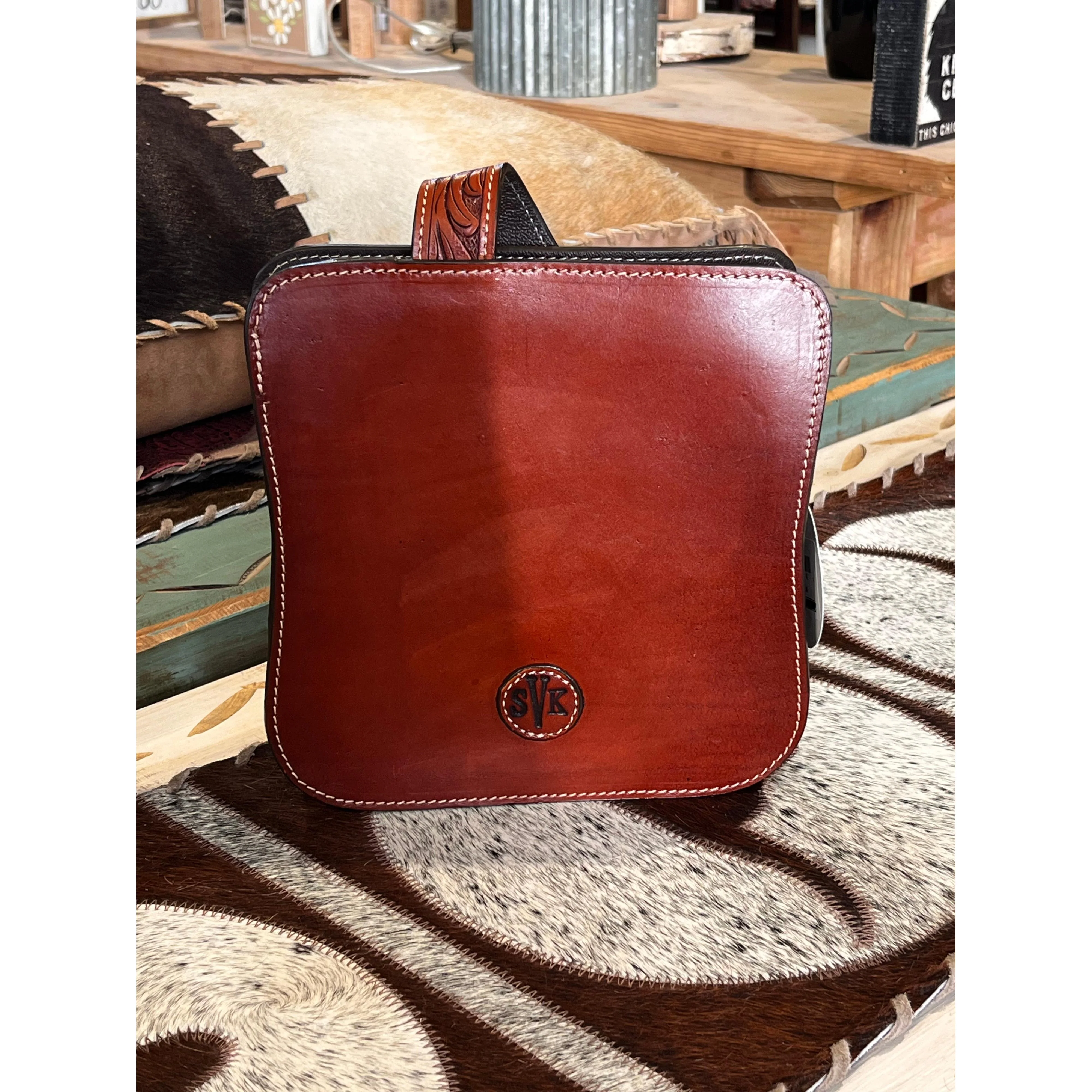 SVK Handbag Hand Carved Painted Feathers - Chestnut - Image 2