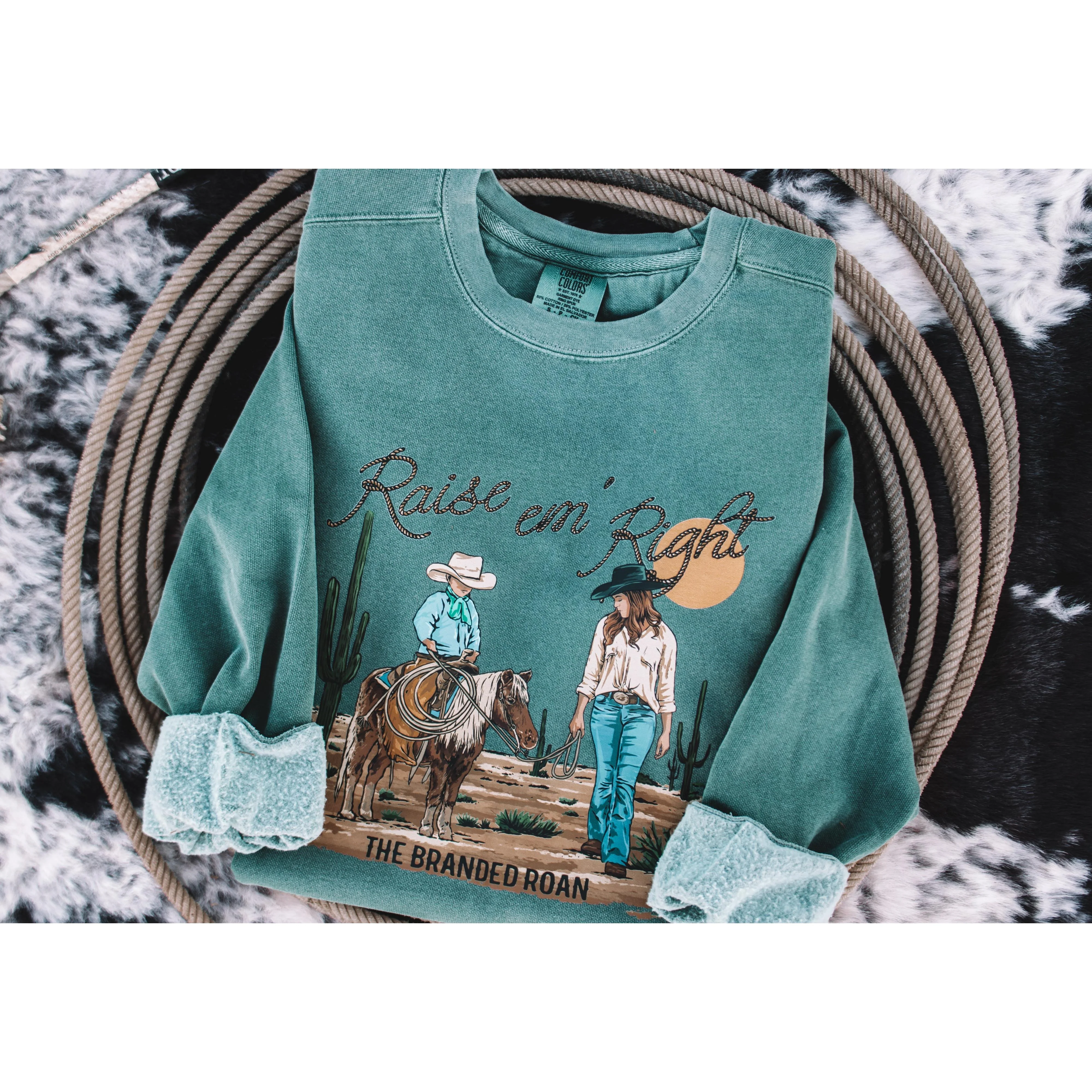 The Branded Roan Apparel Raise Em' Right Crew-Blue Spruce