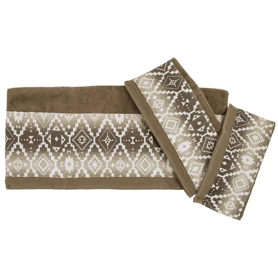 HiEnd Accents Chalet Aztec Applique 3PC Bath Towel Set, 3-PC - Mocha