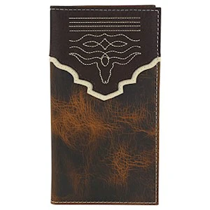 Tony Lama Men's Steer Head Toebug & Yoked Slim Rodeo Wallet - Brown Oiled